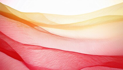 Leinwandbilder - soft layered mesh fabric in flowing red, yellow, and peach tones with translucent texture, ideal for web design, textile branding, print background, or packaging

