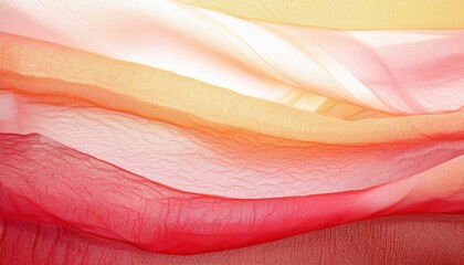 Leinwandbilder - soft layered mesh fabric in flowing red, yellow, and peach tones with translucent texture, ideal for web design, textile branding, print background, or packaging

