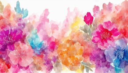 Aufkleber - vibrant watercolor floral bloom with abstract petals in pink, orange, blue, and purple hues for wall art, fabric pattern, branding, and web design background

