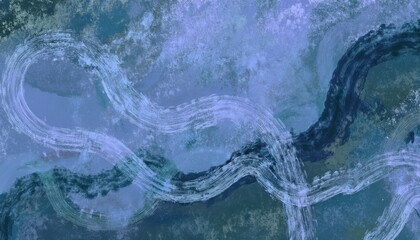 Poster - abstract teal and indigo brushstroke swirl on textured cloudy background for modern web design, digital branding, or creative print use with fluid motion and atmospheric depth

