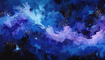Poster - dreamy cosmic nebula swirl in deep indigo and violet tones with glowing star clusters, ideal for sci-fi poster, digital wallpaper, branding, or web background design

