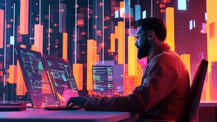 Programmer Working Late at Night on a Complex Project