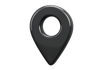 Fototapete - Black glossy location pin marking precise gps coordinate, rendered in 3d with transparent backdrop, representing digital navigation mapping technology