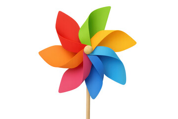 Poster - Multicolored pinwheel spinning against transparent background, representing childhood, joy, and carefree summer days
