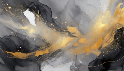 Wall Mural - background abstraction under a golden splash on a gray watercolor
