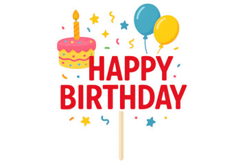 Aufkleber - Festive birthday sign featuring cake, balloons, confetti, lit candle against transparent backdrop, ideal for celebratory designs