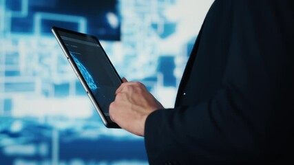 Poster - Professional IT engineer uses modern digital AI neural networks for machine learning and virtual assistant, coding for artificial intelligence brain development. Smart tech innovation. Camera A.