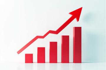 Poster - Red 3D bar chart with upward arrow on a light background.