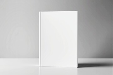 Poster - Blank hardcover book mockup standing on white surface with soft shadows.