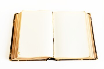Poster - Open vintage book with blank pages on white background.