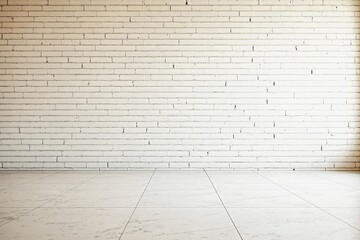 Poster - Empty white brick wall with tiled floor background.