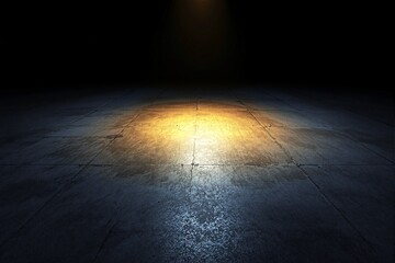 Poster - Dramatic spotlight on textured concrete floor in dark empty space.