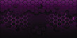 © maulanailham - Dark gray and purple horizontal hexagonal technology abstract wide vector background. Purple bright energy flashes under hexagon. Technology futuristic modern wide banner. Dark gray honeycomb texture.