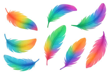Aufkleber - Colorful gradient feathers floating on a transparent background, creating a vibrant and artistic composition