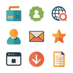 Collection of modern flat design icons for web and application user interface design