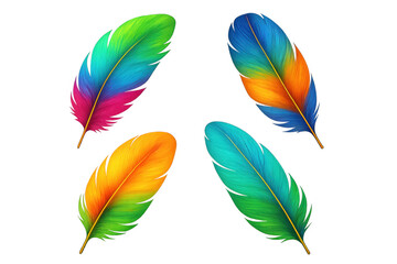 Aufkleber - Four colorful feathers with rainbow colors are isolated on a transparent background, perfect for creative projects