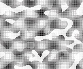Aufkleber - Abstract halftone seamless camouflage pattern. Repeating digital dotted hexagonal camo military texture background. Abstract modern fabric textile ornament. Vector illustration.