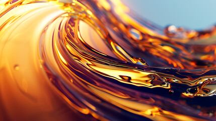 Leinwandbilder - An abstract closeup of a golden liquid wave with dynamic motion, showcasing a smooth, shiny surface and creating a vibrant, artistic background with its fluid texture