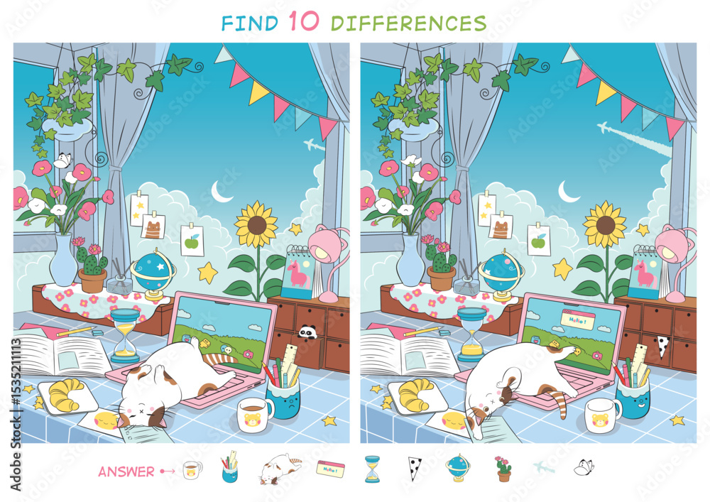Desktop, laptop, window. Find 10 differences. Educational game for kids ...