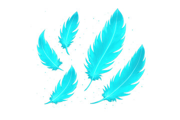 Aufkleber - Five glowing turquoise feathers falling softly creating a magical and dreamy atmosphere on a transparent background