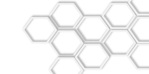 Aufkleber - modern hexagons interlock pattern subtle shadows add depth to the design, creating a three dimensional effect on a bright white surface background.