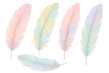 Aufkleber - Watercolor illustration featuring five pastel-colored feathers, perfect for adding a touch of whimsy to designs