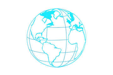 Poster - Digital wireframe globe spinning, highlighting americas with light blue translucent rendering against clean transparent backdrop
