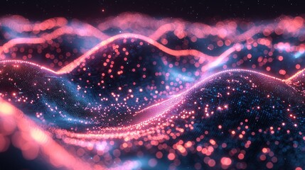 Fototapete - Abstract wavy lines of glowing particles