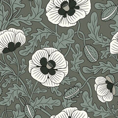 Naklejka na meble WHITE VECTOR BLOOMING POPPIES ON A GRAY GREEN BACKGROUND