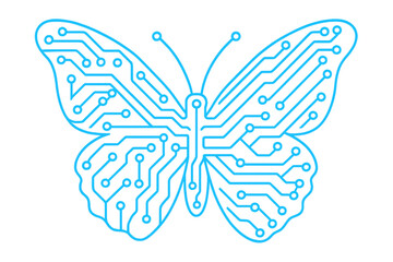 Poster - Electronic circuit mimicking butterfly wings, symbolizing technological evolution, ai, and bio-robotics integration on transparent backdrop