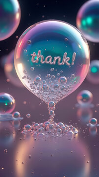A glass filled with colorful bubbles with the word 