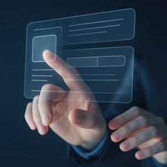 Poster - Modern Businessman Interacting with Transparent Digital Interface and Touchscreen Technology