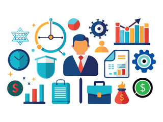 Poster - Business management icons set isolated on white background
