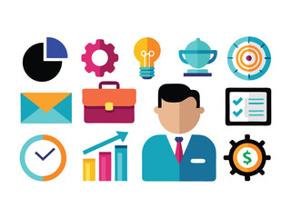 Poster - Business icons set flat design isolated on white background
