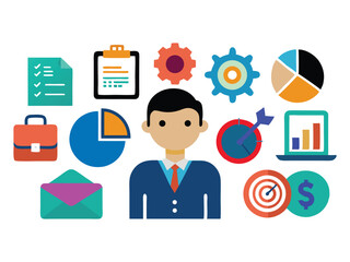 Poster - Businessman icon with checklist charts and goals isolated on white background

