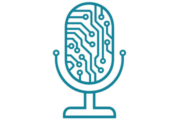 Poster - Podcast microphone silhouette integrating electronic circuit pattern, representing audio recording technology and digital communication on transparent backdrop