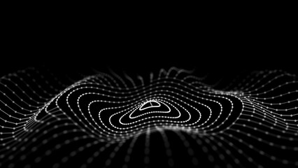Poster - 3d abstract web with intertwining lines and dots. Digital technologies - big data research.
