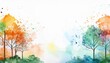 © Arthur - vibrant watercolor landscape of seasonal trees with colorful splashes and soft gradients for web design, poster, background, or branding illustration use