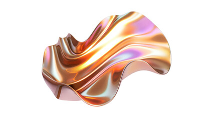 Wall Mural - Fluid Metallic Abstract Shape with Iridescent Colors and Smooth Texture on Transparent Background