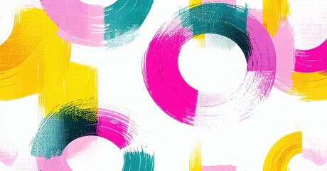 Aufkleber - Abstract brushstrokes overlap, creating vibrant colorful pattern. Pink, yellow, teal dominate composition. Texture appears dynamic, energetic.