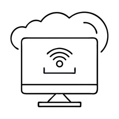 Fototapete - Streaming monitor icon with cloud computing and wifi signal. Modern streaming monitor design for online broadcasting. Simple streaming monitor graphic perfect for video, podcast, and gaming apps.