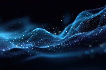 Poster - Blue digital wave on dark backdrop with sparkling cosmic particles for contemporary website themes and innovative design solutions