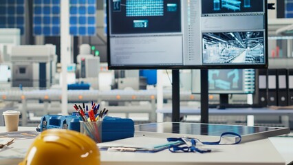 Poster - research and development photovoltaics factory office used to oversee performance of robot arms plac