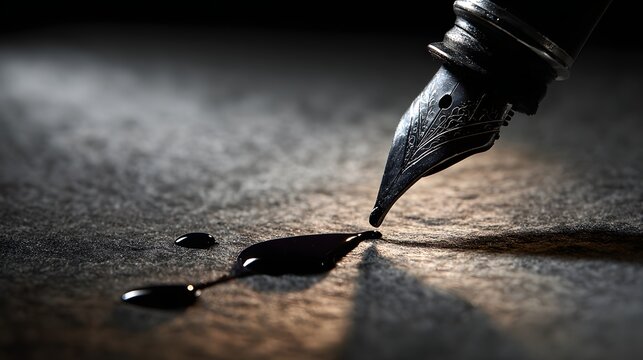 Vintage calligraphy pen writing ink close up antique fountain pen detail shot
