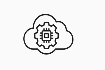 Fototapete - Cloud Computing and Processing Concept A simple line drawing of a cloud shape with a gear containing a microchip in the center symbolizing cloud technology