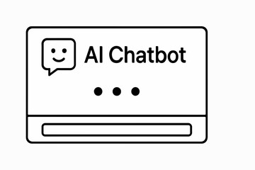 Fototapete - A minimalist line art illustration of an AI Chatbot interface featuring a speech bubble with a smiley face the text AI Chatbot and a typing