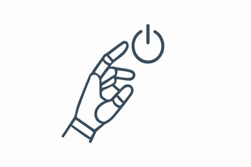 Poster - Robotic Hand Activating Power Button A Minimalist Icon Depicting Technology and Control Ideal for Digital Interfaces and Technology Related Designs Emphasizing Automation and the Future