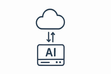 Fototapete - Cloud Based Artificial Intelligence A stylized illustration depicting a cloud above a server labeled AI connected by bidirectional arrows representing data transfer and processing in