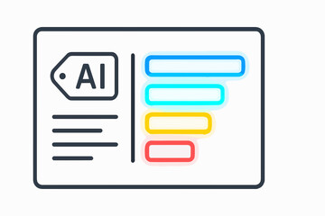 Poster - AI Tag with Text Blocks A Modern Illustration of Artificial Intelligence and Data Processing Featuring a Tag Icon Text Lines and Colored Highlighted Blocks on