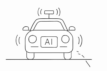 Poster - A Line Drawing of an Autonomous Vehicle with AI on the License Plate and Sensors Emanating from the Roof and Headlights Showing the Vehicle s